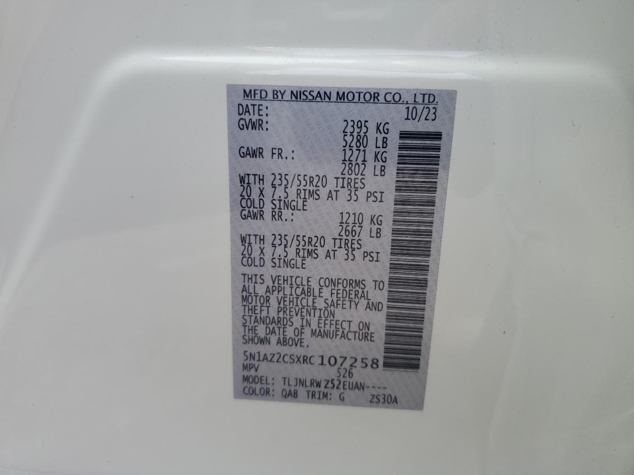 2024 Nissan Murano Sl VIN: 5N1AZ2CSXRC107258 Lot: 57247045