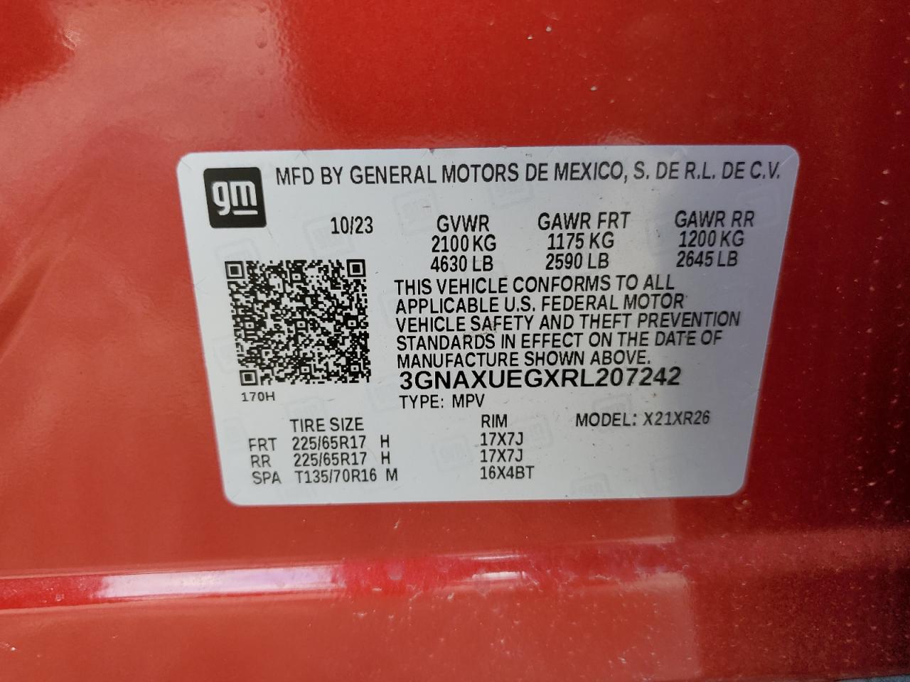 2024 Chevrolet Equinox Lt VIN: 3GNAXUEGXRL207242 Lot: 57056265