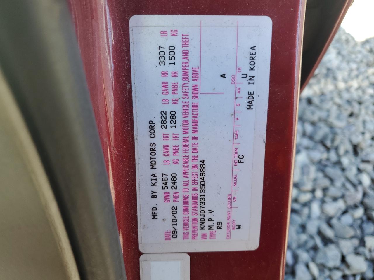 2003 Kia Sorento Ex VIN: KNDJD733135049884 Lot: 57178245