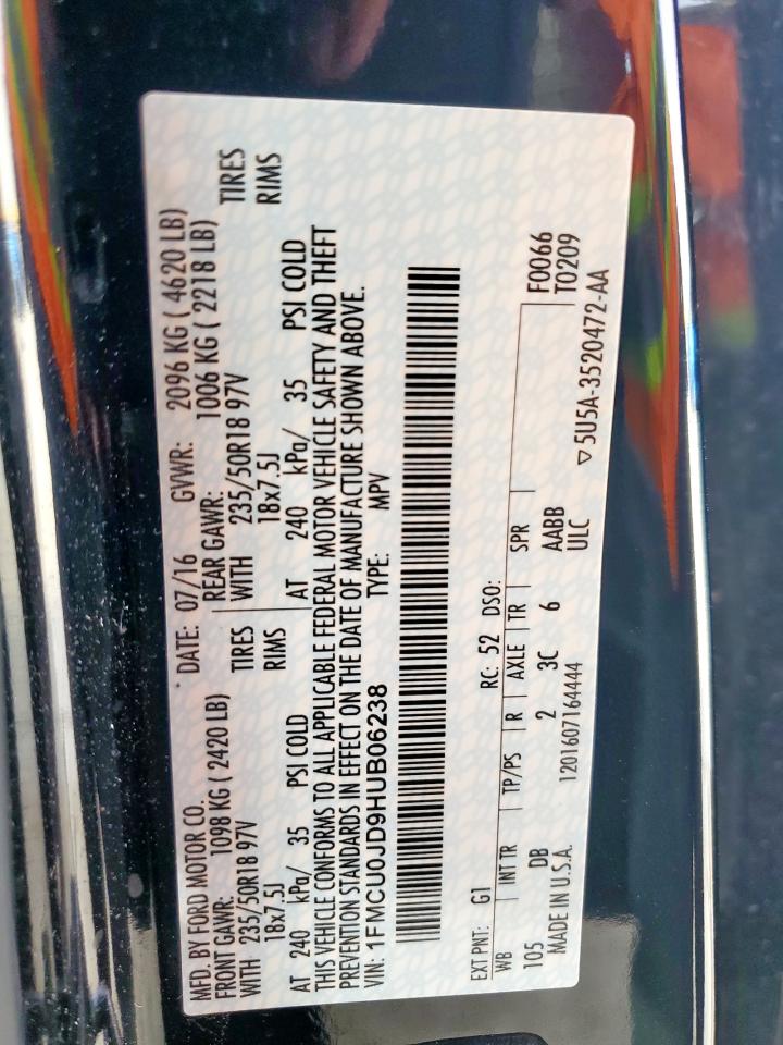 2017 Ford Escape Titanium VIN: 1FMCU0JD9HUB06238 Lot: 56900025
