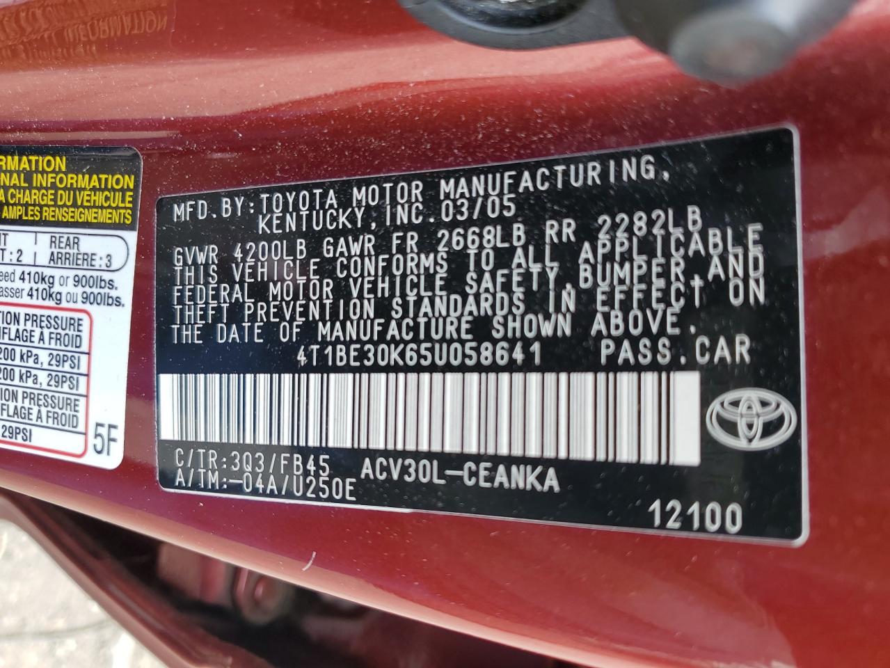 2005 Toyota Camry Le VIN: 4T1BE30K65U058641 Lot: 87383965