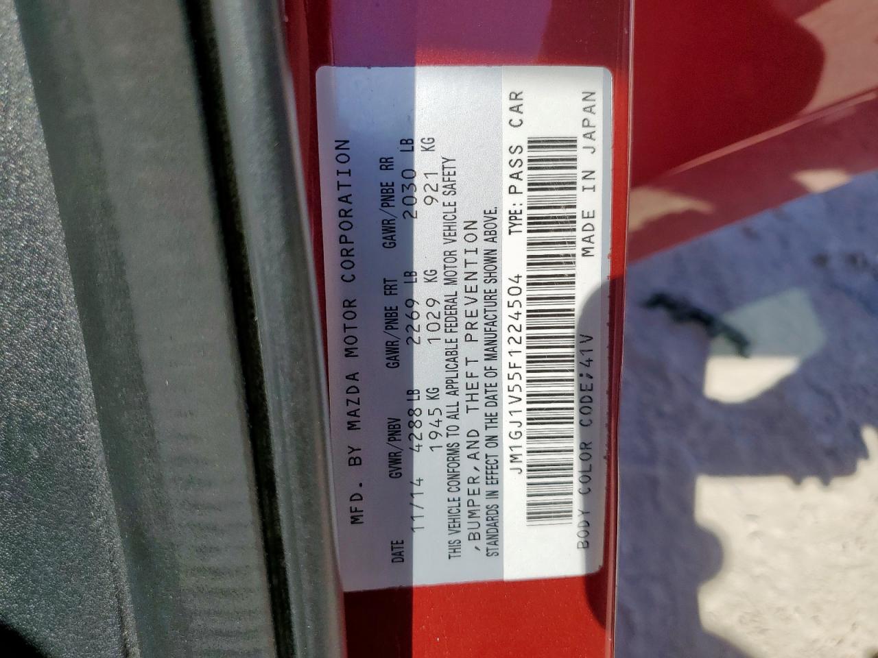 2015 Mazda 6 Touring VIN: JM1GJ1V55F1224504 Lot: 57124645