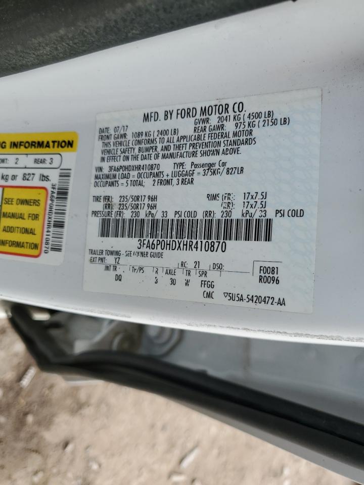 2017 Ford Fusion Se VIN: 3FA6P0HDXHR410870 Lot: 56063475