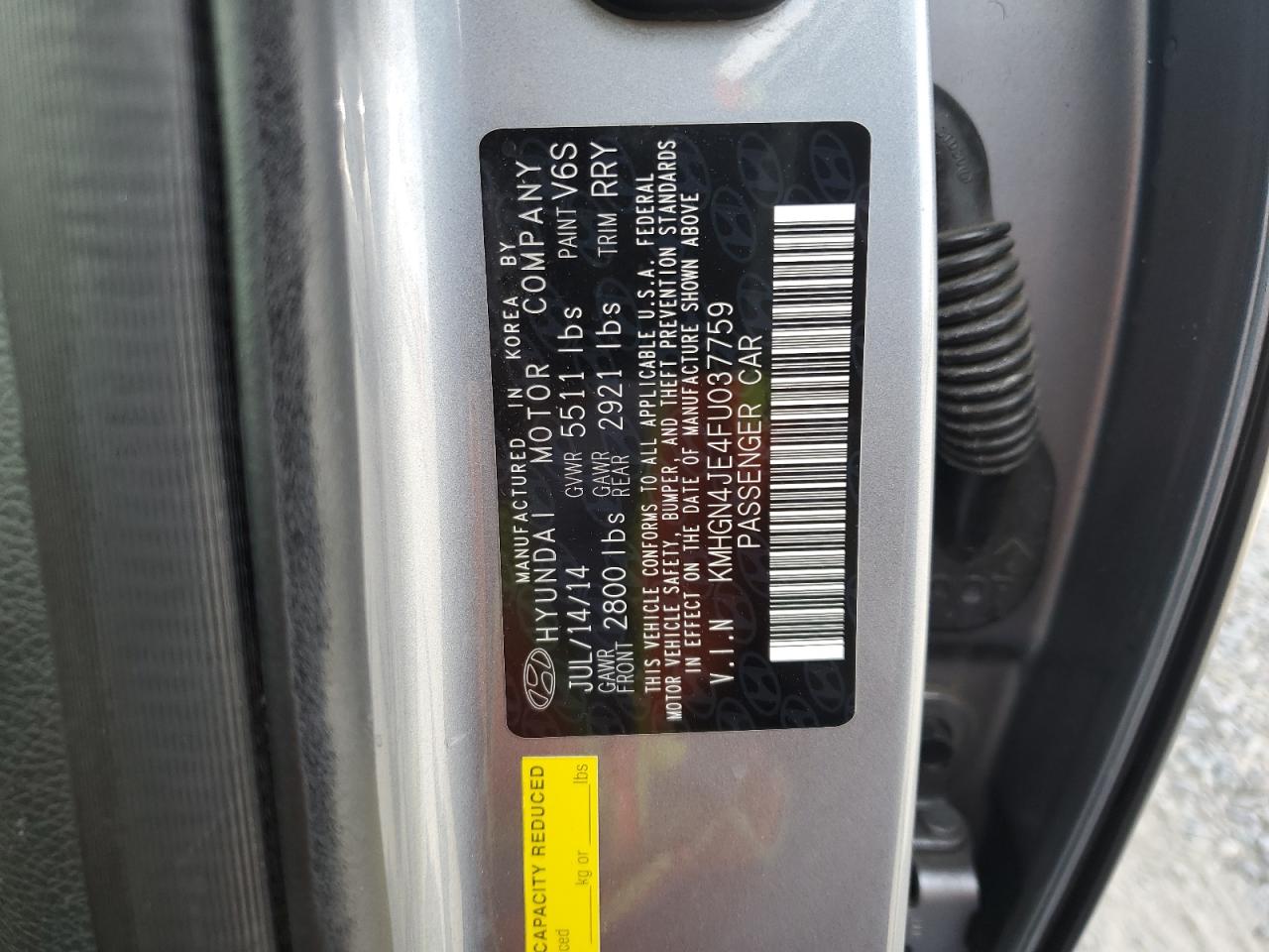 2015 Hyundai Genesis 3.8L VIN: KMHGN4JE4FU037759 Lot: 56605295