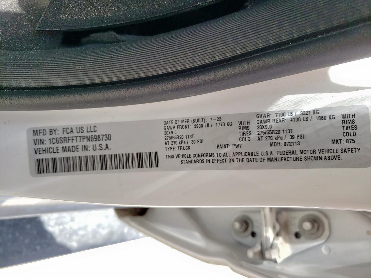 2023 Ram 1500 Big Horn/Lone Star VIN: 1C6SRFFT7PN698730 Lot: 56967445