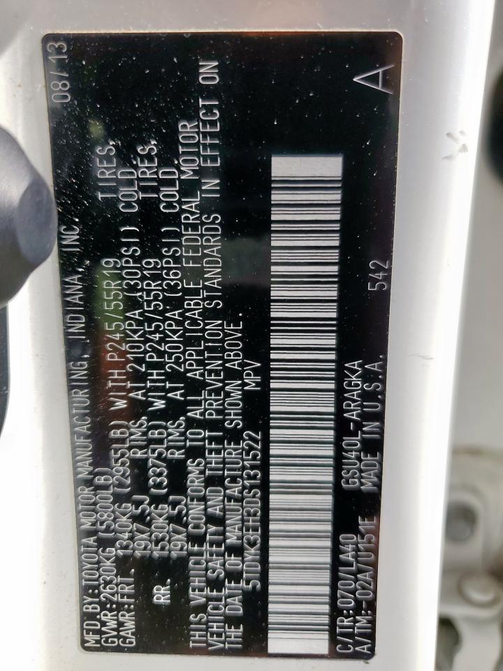 2013 Toyota Highlander Limited VIN: 5TDYK3EH3DS131522 Lot: 58951755