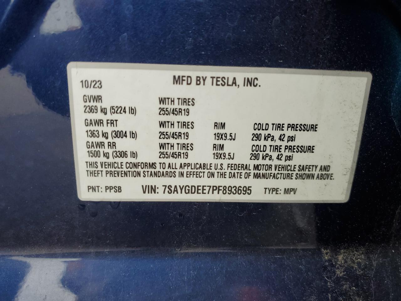 2023 Tesla Model Y VIN: 7SAYGDEE7PF893695 Lot: 56712845