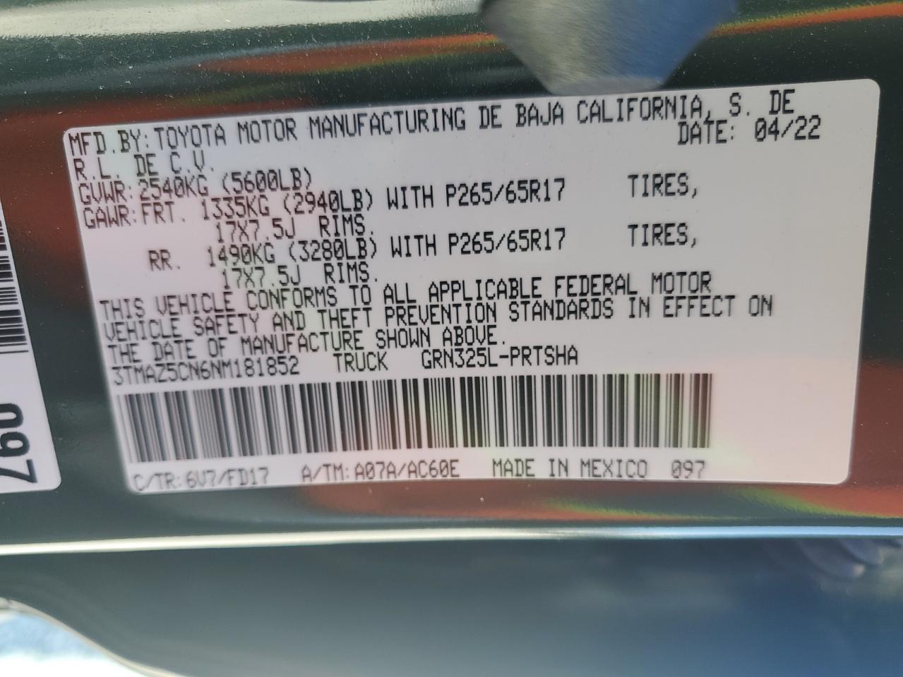 2022 Toyota Tacoma Double Cab VIN: 3TMAZ5CN6NM181852 Lot: 56428275