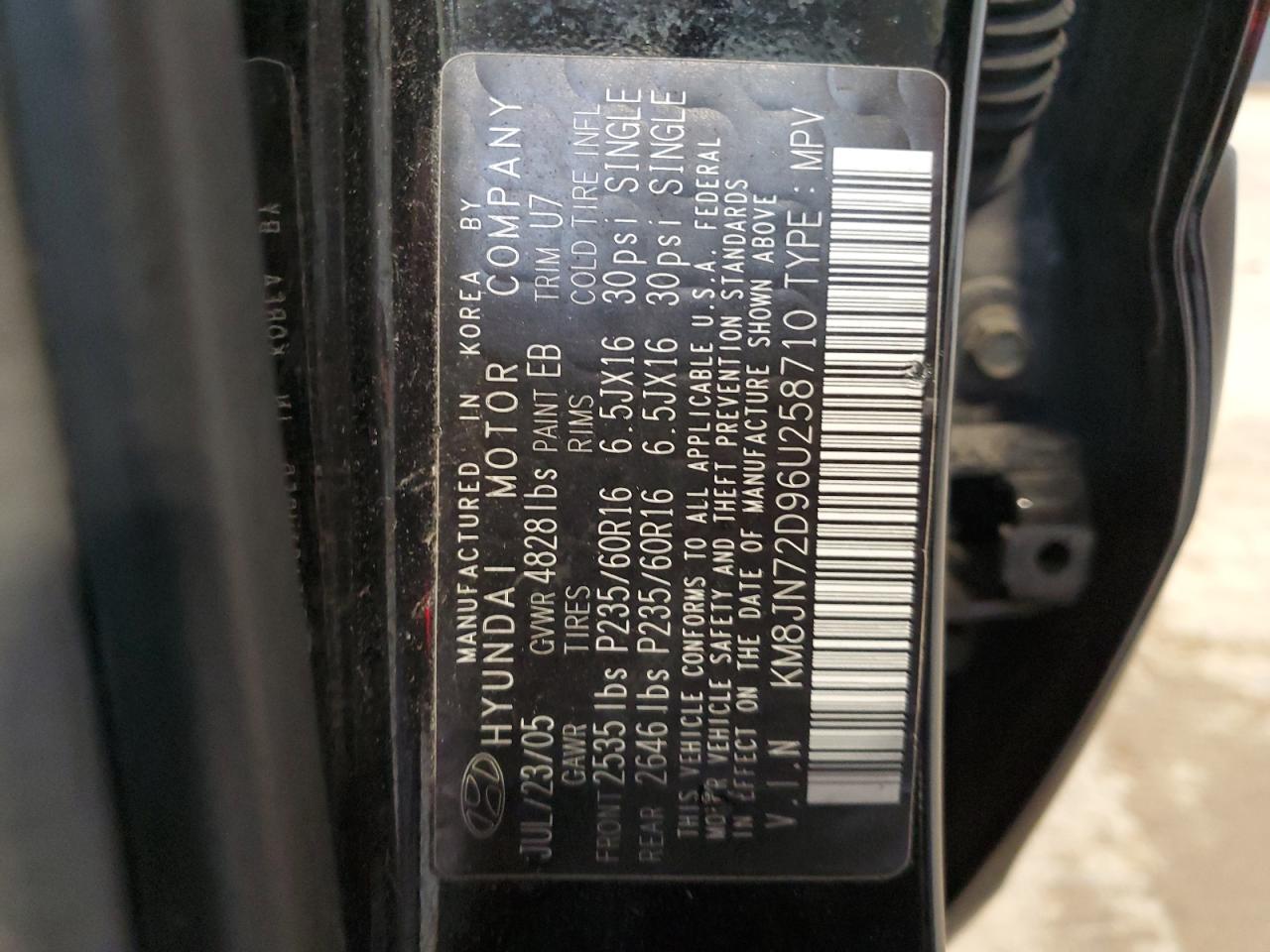2006 Hyundai Tucson Gls VIN: KM8JN72D96U258710 Lot: 58529295