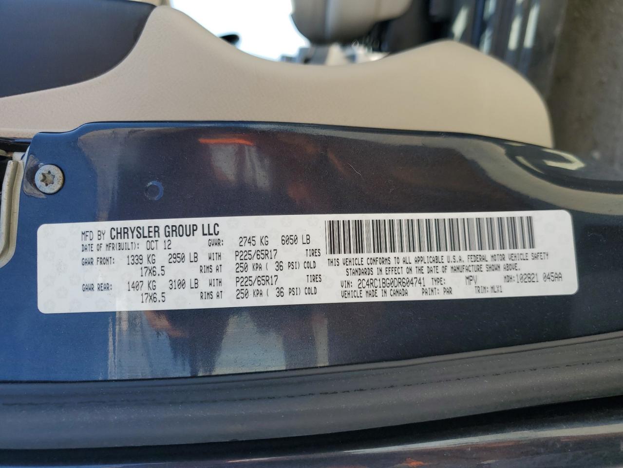 2013 Chrysler Town & Country Touring VIN: 2C4RC1BG0DR604741 Lot: 57394235