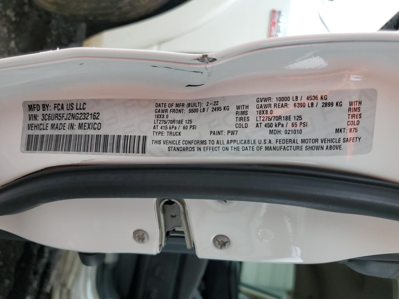 2022 Ram 2500 Laramie VIN: 3C6UR5FJ2NG232162 Lot: 58180645