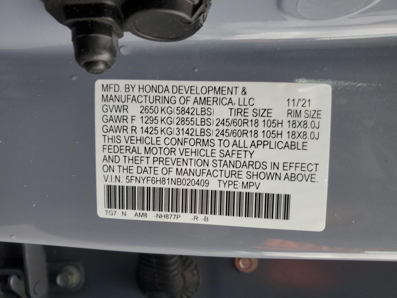 2022 Honda Pilot Trailsport VIN: 5FNYF6H81NB020409 Lot: 56401885