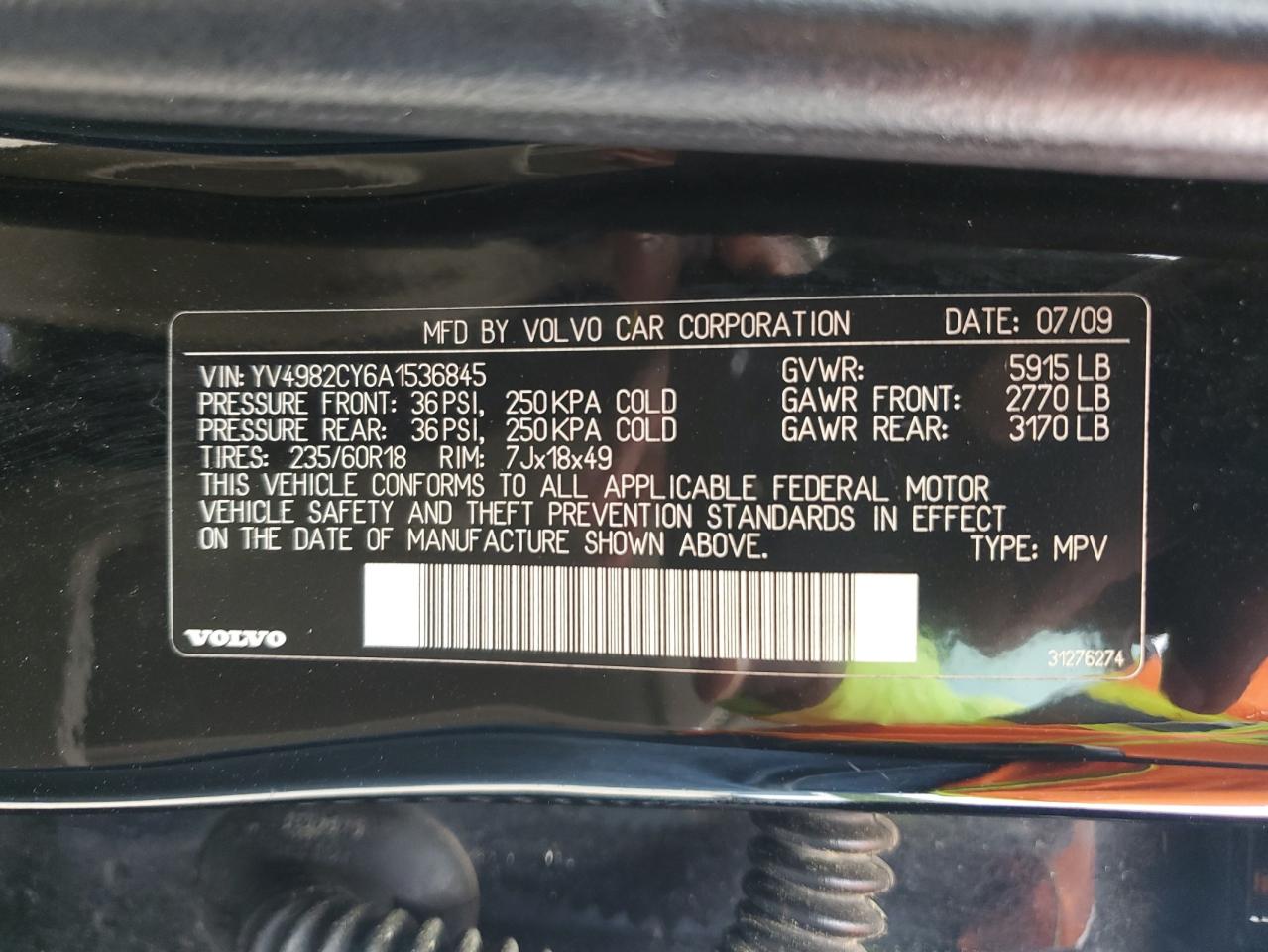 2010 Volvo Xc90 3.2 VIN: YV4982CY6A1536845 Lot: 57227375