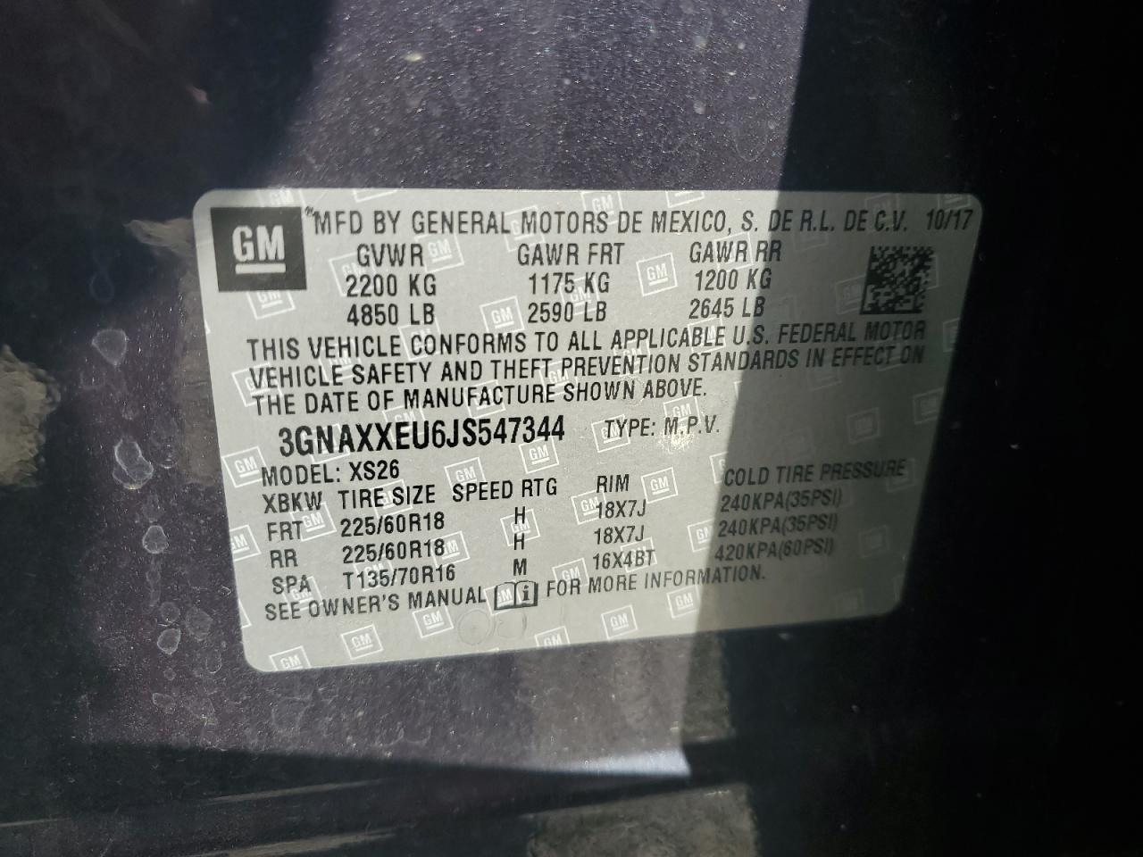 2018 Chevrolet Equinox Premier VIN: 3GNAXXEU6JS547344 Lot: 56661115