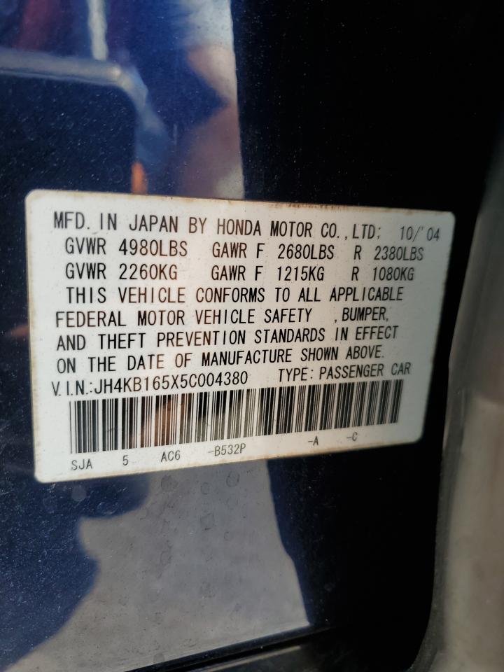 2005 Acura Rl VIN: JH4KB165X5C004380 Lot: 54139035