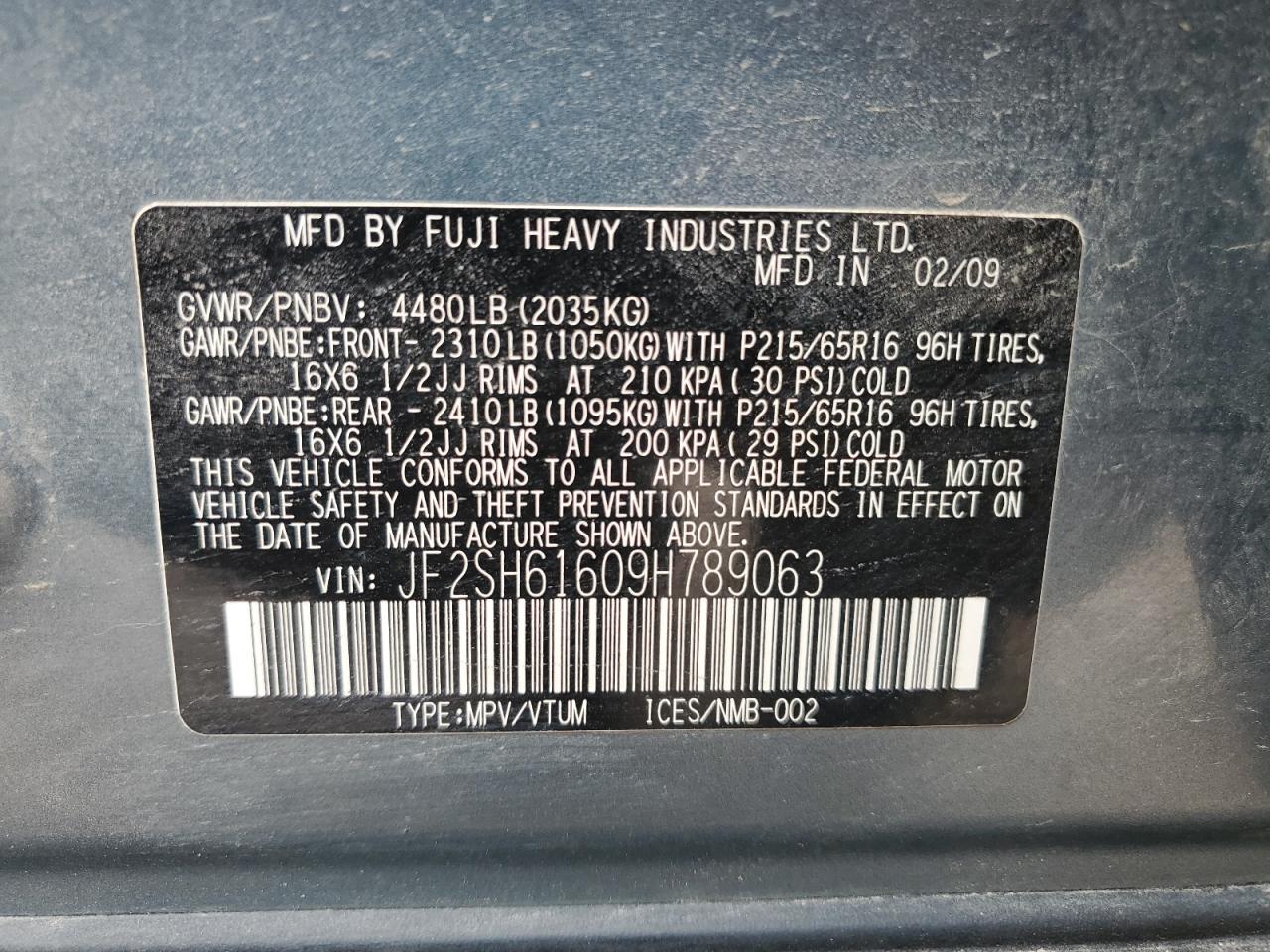 2009 Subaru Forester 2.5X VIN: JF2SH61609H789063 Lot: 56726585