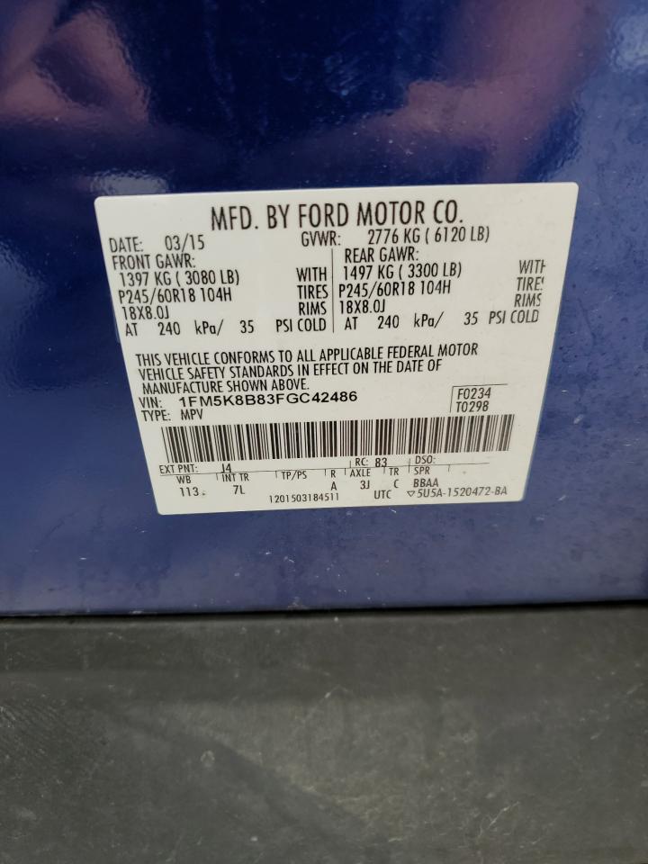 2015 Ford Explorer VIN: 1FM5K8B83FGC42486 Lot: 56592235