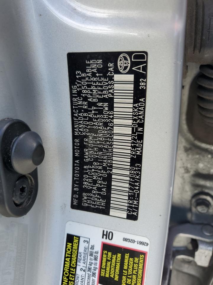 2014 Toyota Corolla L VIN: 2T1BURHE5EC076246 Lot: 56791685