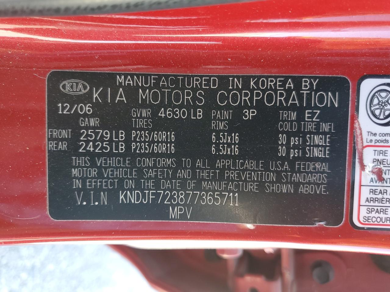 2007 Kia Sportage Ex VIN: KNDJF723877365711 Lot: 57183885