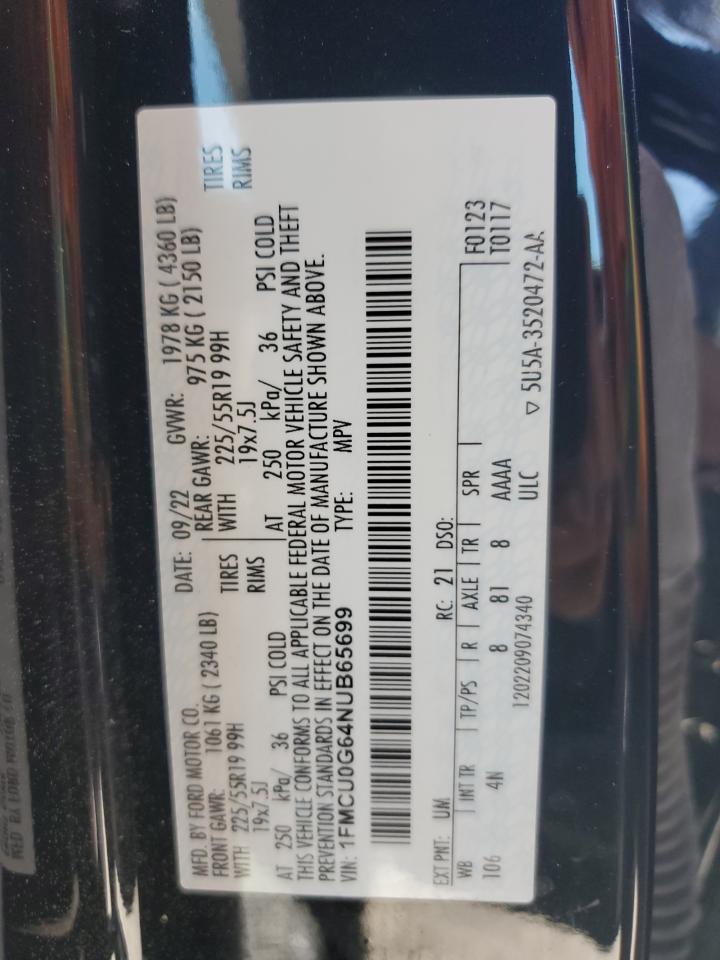 2022 Ford Escape Se VIN: 1FMCU0G64NUB65699 Lot: 58134185