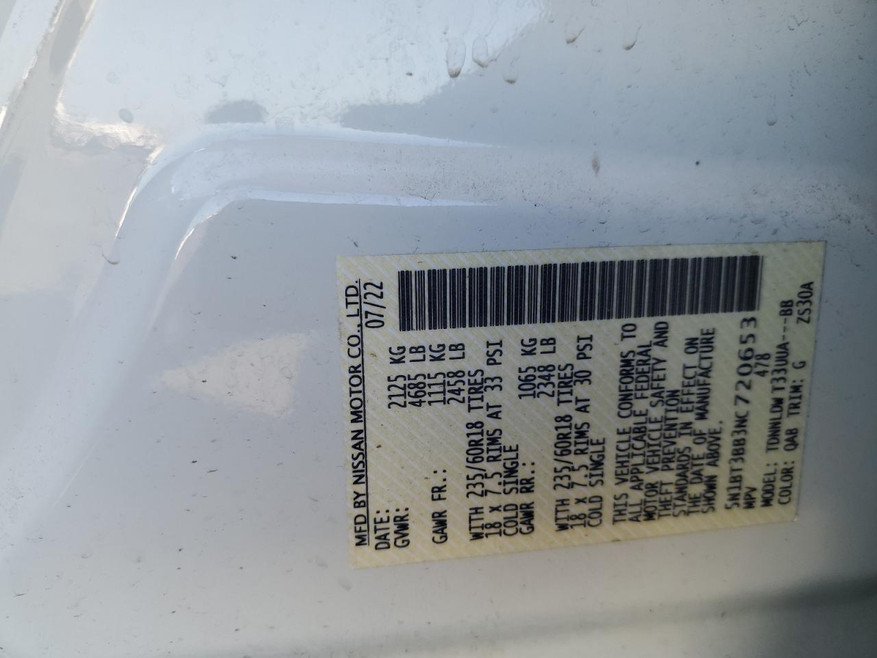 2022 Nissan Rogue Sv VIN: 5N1BT3BB3NC720653 Lot: 55926295