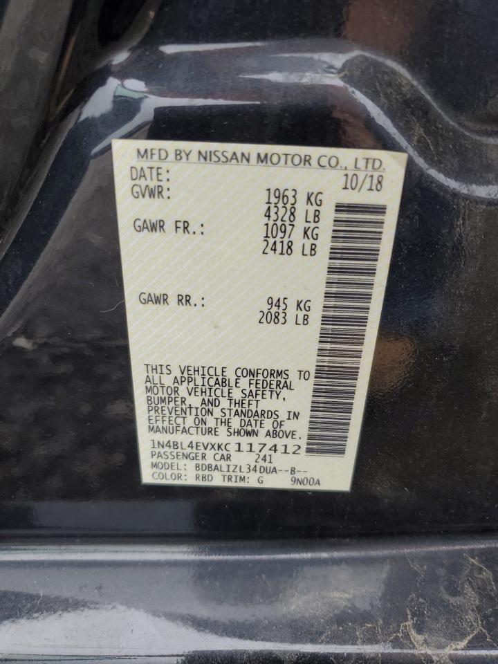 2019 Nissan Altima Sl VIN: 1N4BL4EVXKC117412 Lot: 56688285