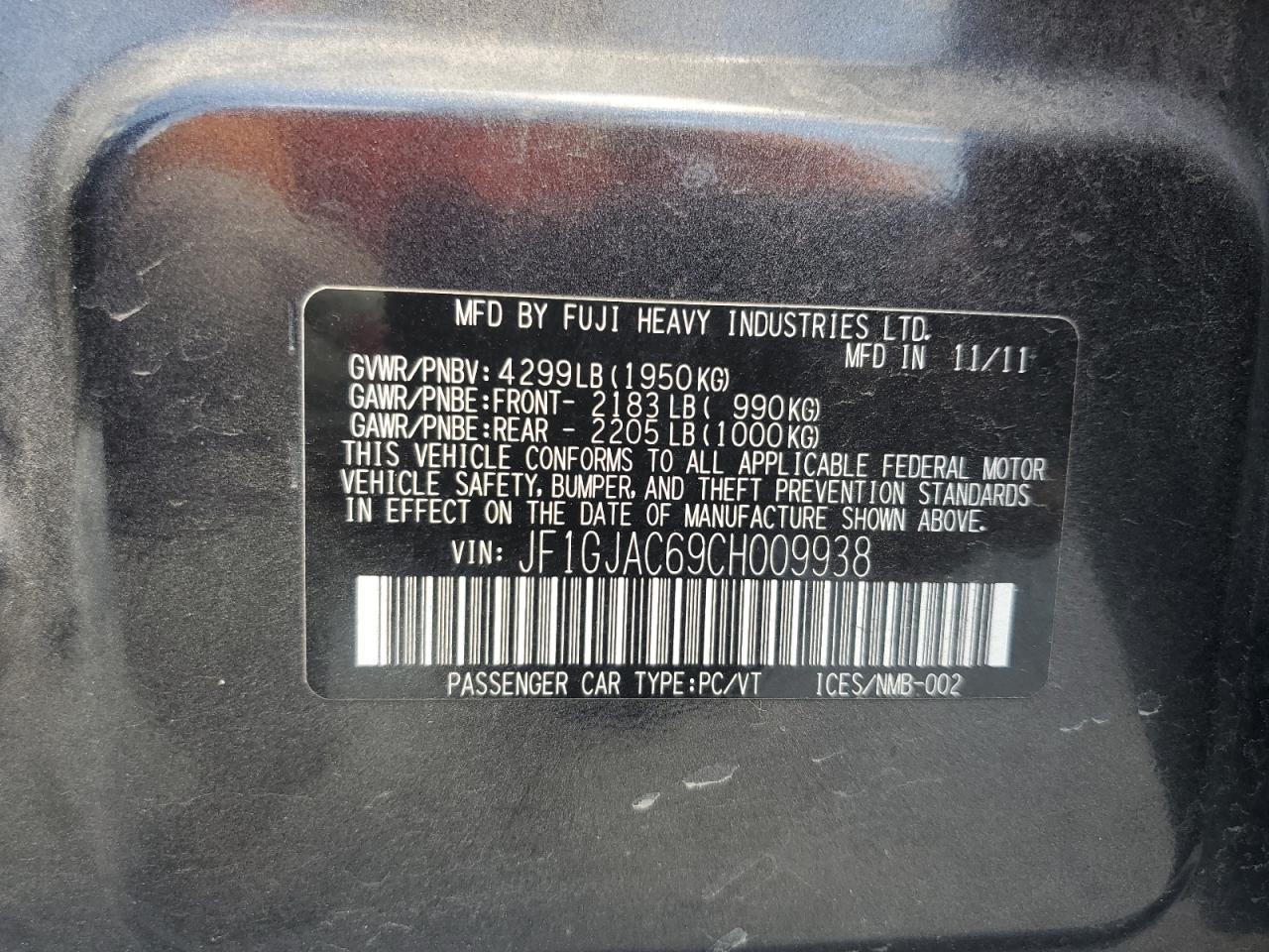 2012 Subaru Impreza Premium VIN: JF1GJAC69CH009938 Lot: 56965315
