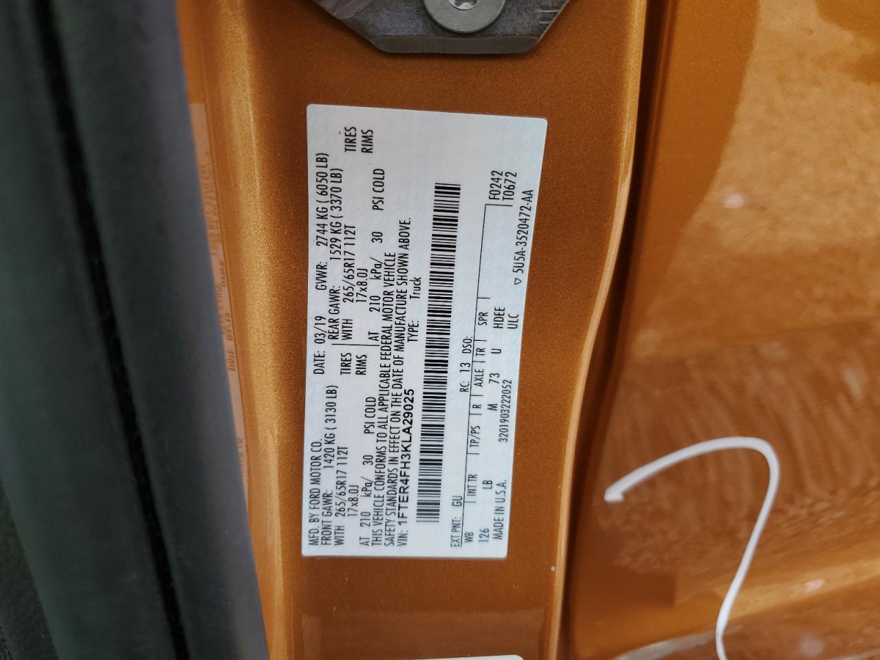 2019 Ford Ranger Xl VIN: 1FTER4FH3KLA29025 Lot: 57494335