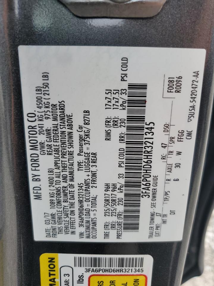 2017 Ford Fusion Se VIN: 3FA6P0HD6HR321345 Lot: 55963035