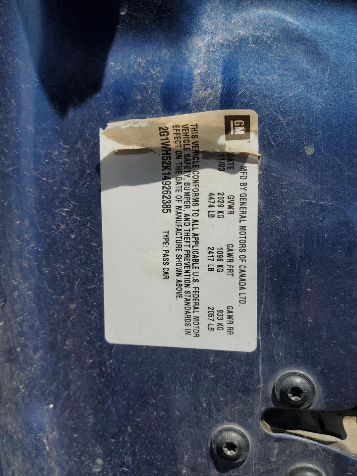 2004 Chevrolet Impala Ls VIN: 2G1WH52K149262385 Lot: 57115285