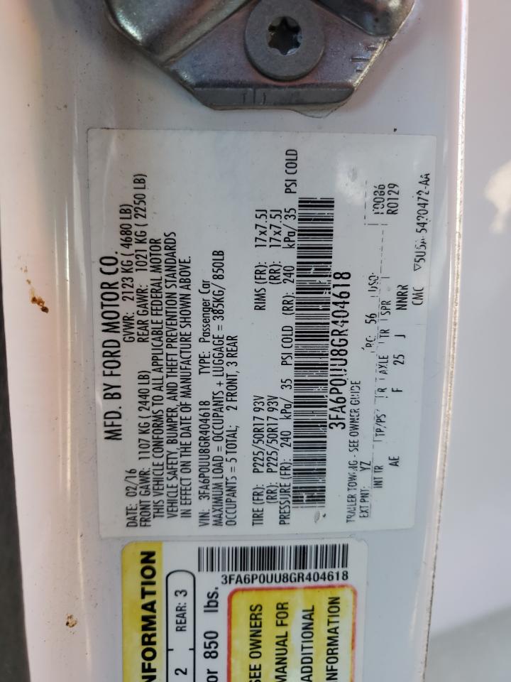 2016 Ford Fusion S Hybrid VIN: 3FA6P0UU8GR404618 Lot: 56246295