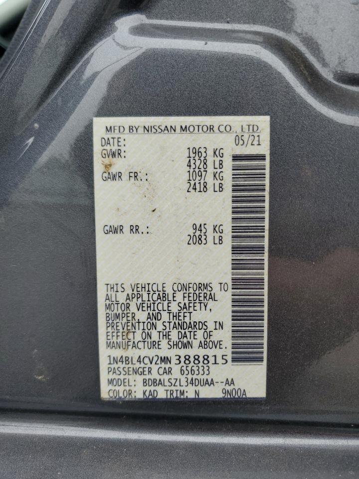 2021 Nissan Altima Sr VIN: 1N4BL4CV2MN388815 Lot: 58785435
