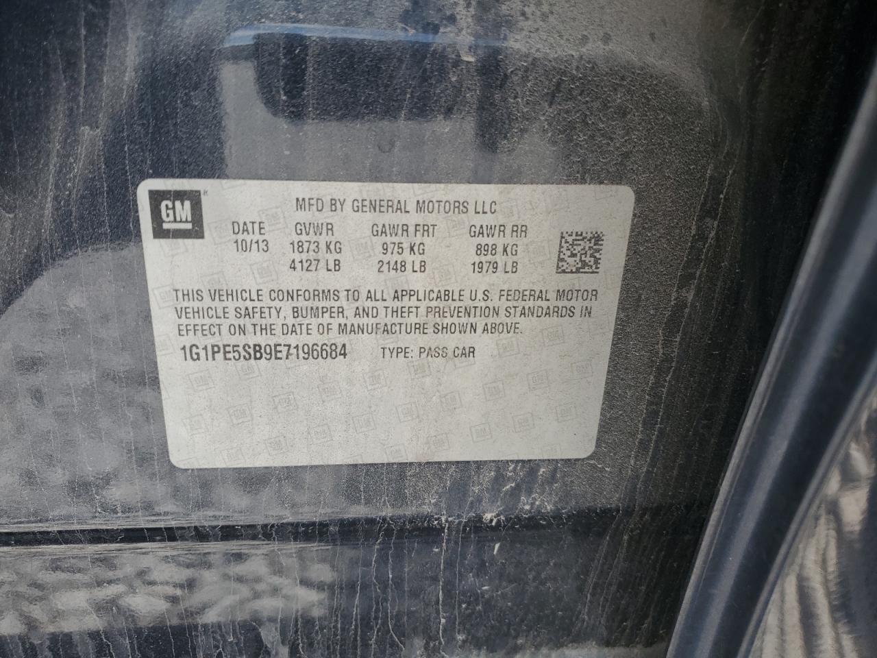 2014 Chevrolet Cruze Lt VIN: 1G1PE5SB9E7196684 Lot: 57974025