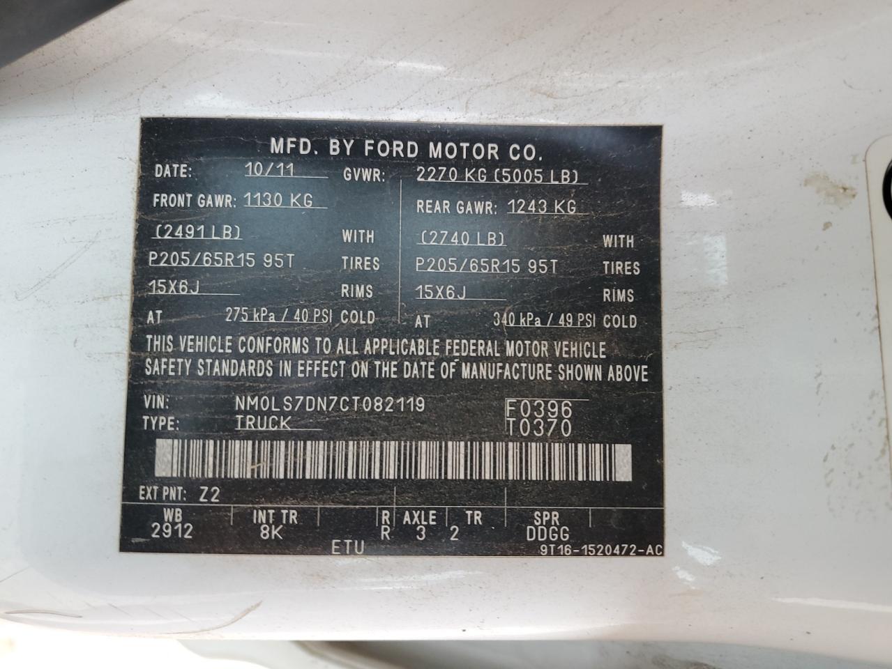 2012 Ford Transit Connect Xlt VIN: NM0LS7DN7CT082119 Lot: 55124195