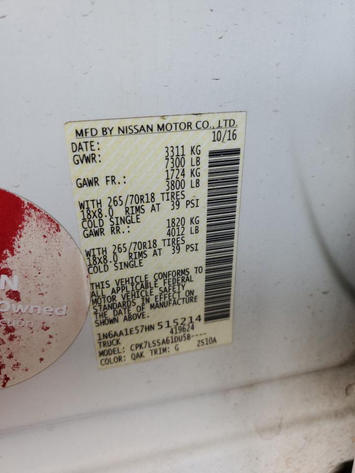 2017 Nissan Titan Sv VIN: 1N6AA1E57HN515214 Lot: 57759485
