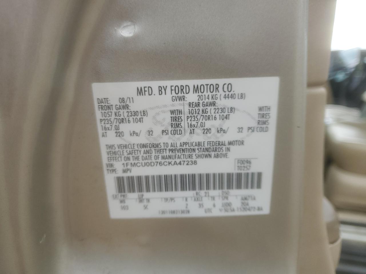 2012 Ford Escape Xlt VIN: 1FMCU0D76CKA47238 Lot: 56760035