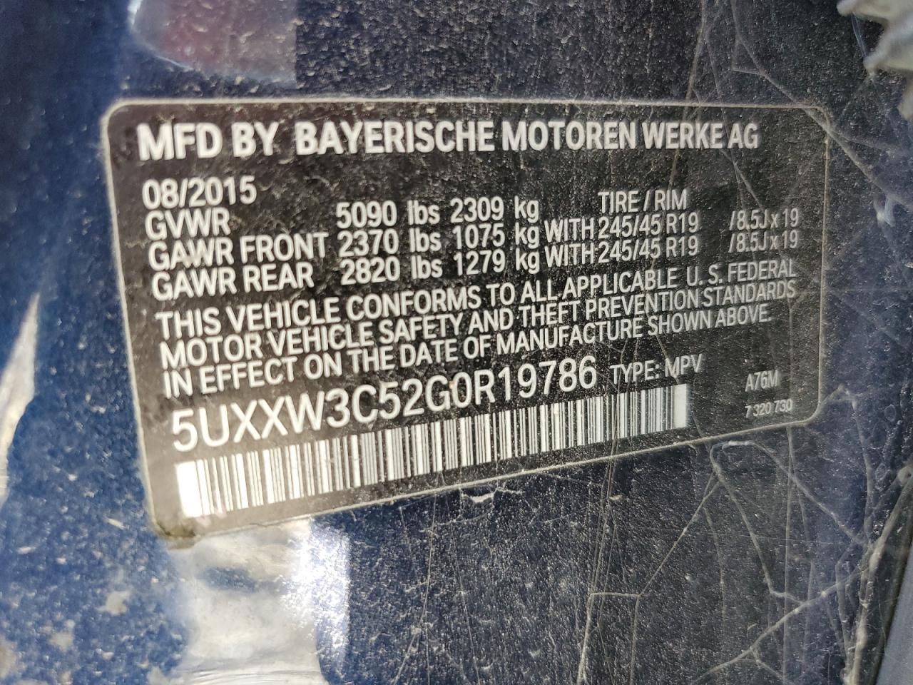 2016 BMW X4 xDrive28I VIN: 5UXXW3C52G0R19786 Lot: 56019535