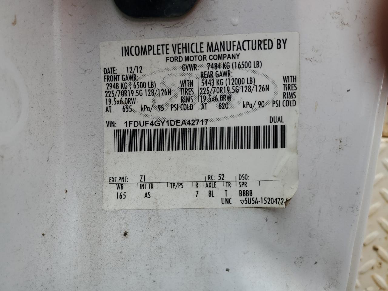 2013 Ford F450 Super Duty VIN: 1FDUF4GY1DEA42717 Lot: 63710325
