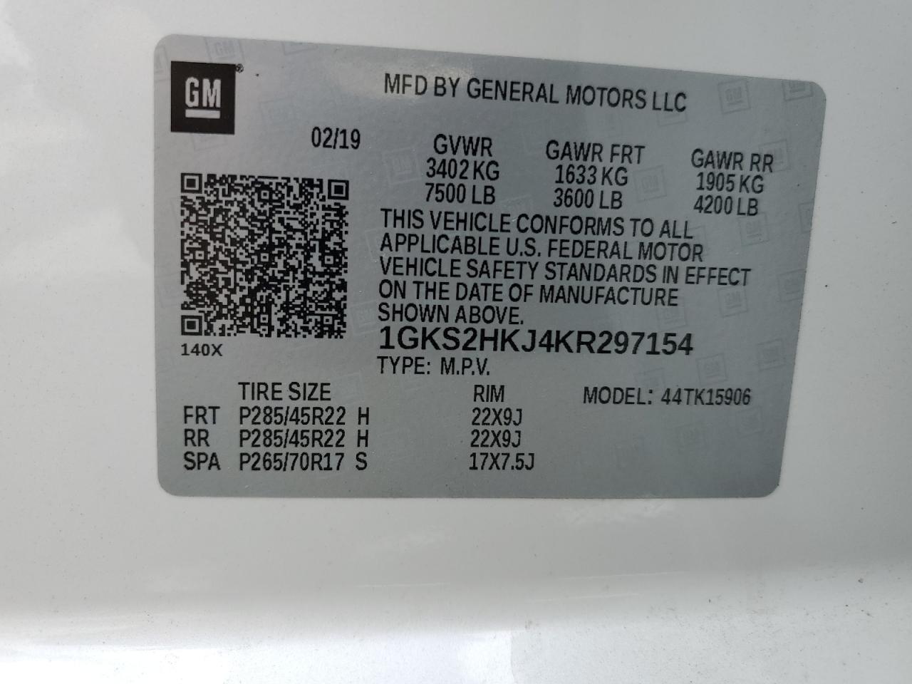 2019 GMC Yukon Xl Denali VIN: 1GKS2HKJ4KR297154 Lot: 56200675