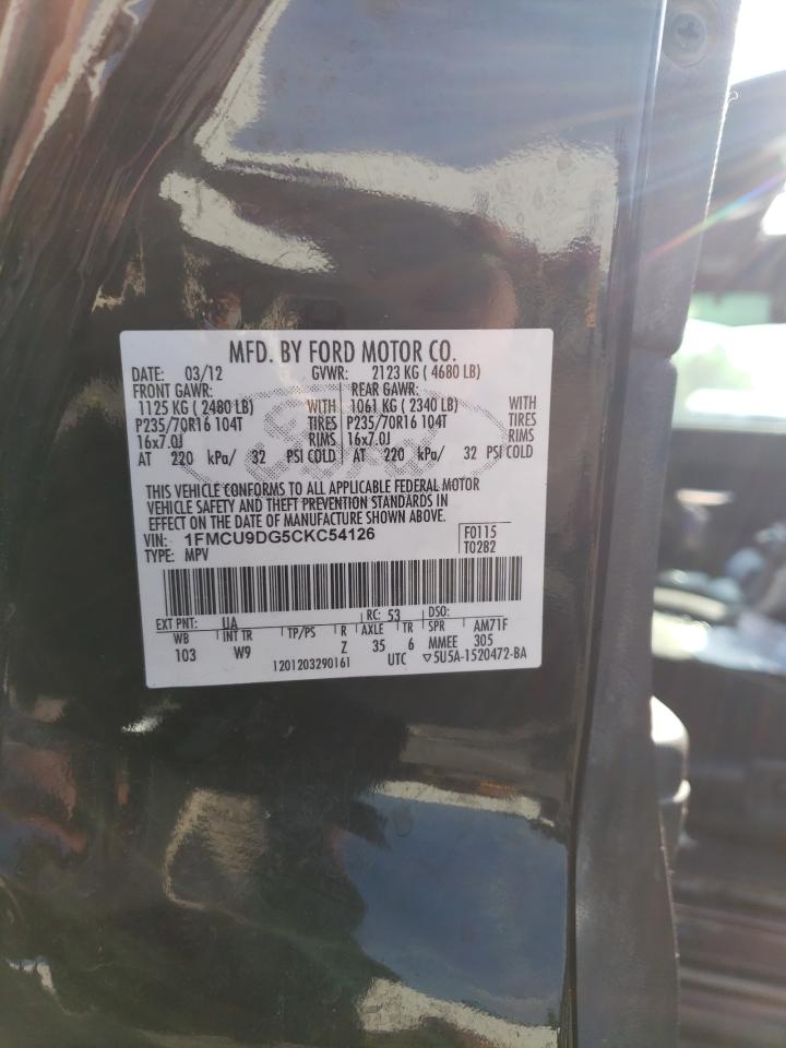 2012 Ford Escape Xlt VIN: 1FMCU9DG5CKC54126 Lot: 58063415