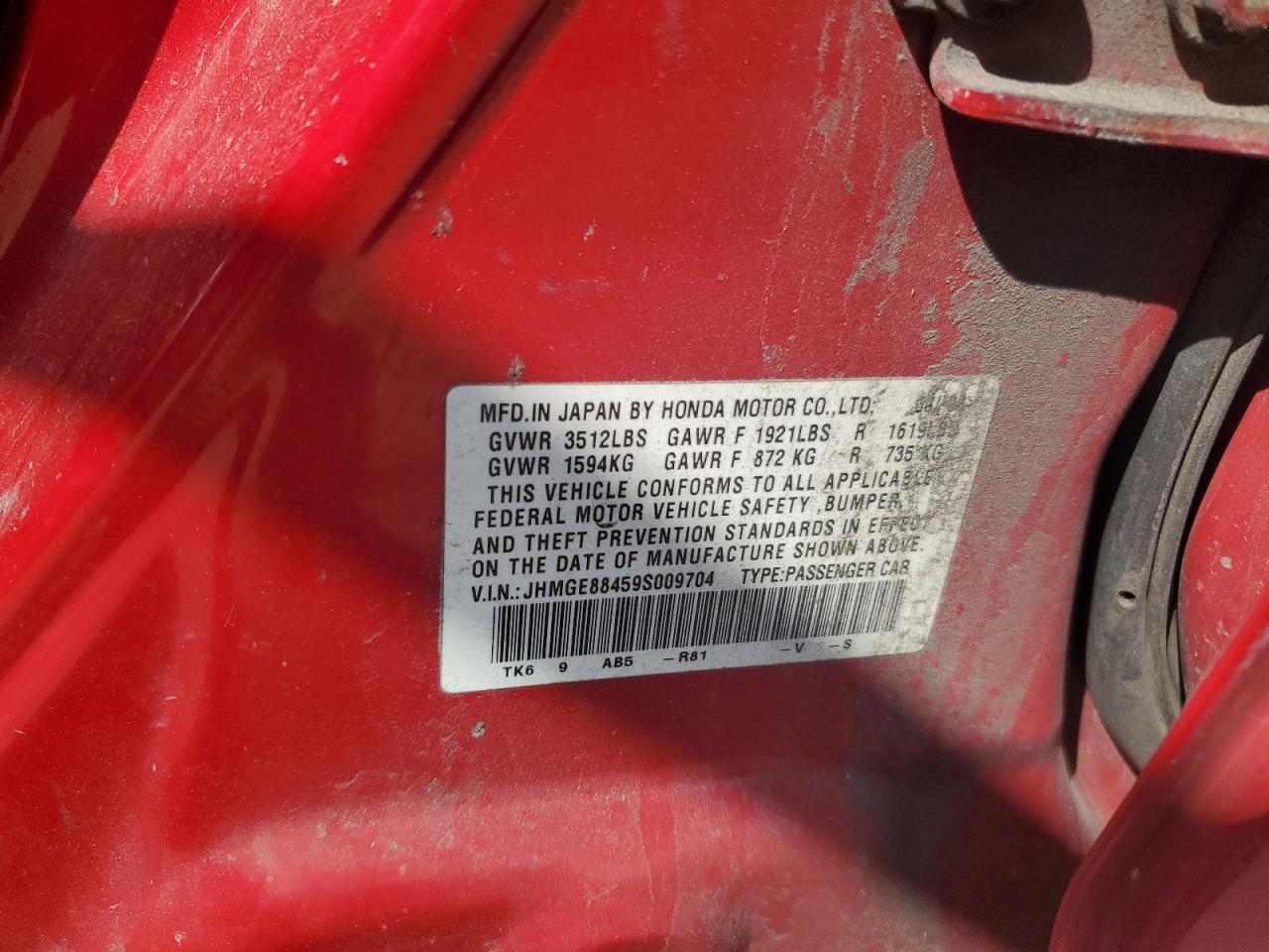 2009 Honda Fit Sport VIN: JHMGE88459S009704 Lot: 56963905