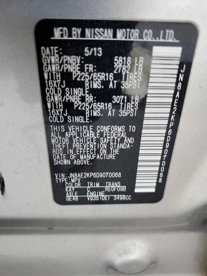 2013 Nissan Quest S VIN: JN8AE2KP6D9070068 Lot: 56397695