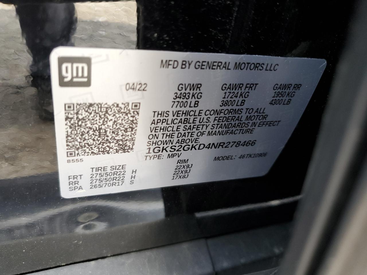 2022 GMC Yukon Xl K1500 Slt VIN: 1GKS2GKD4NR278466 Lot: 55659345