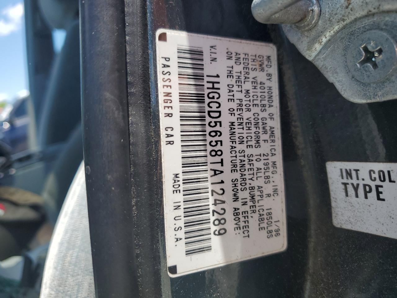 1996 Honda Accord Ex VIN: 1HGCD5658TA124289 Lot: 57795855