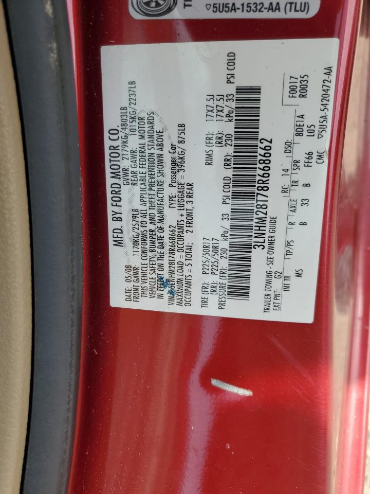 2008 Lincoln Mkz VIN: 3LNHM28T78R668662 Lot: 57300935