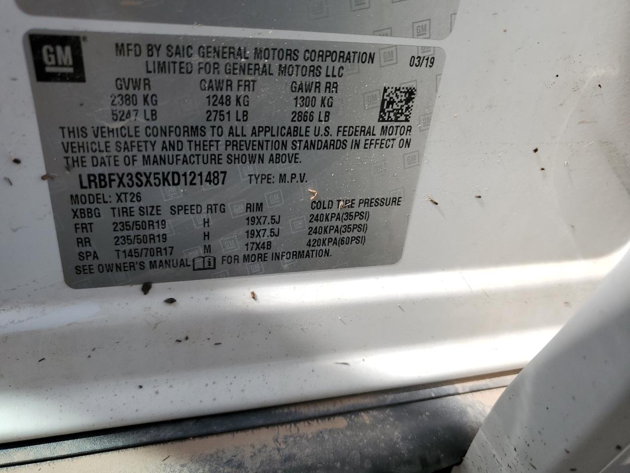 2019 Buick Envision Premium VIN: LRBFX3SX5KD121487 Lot: 56384835