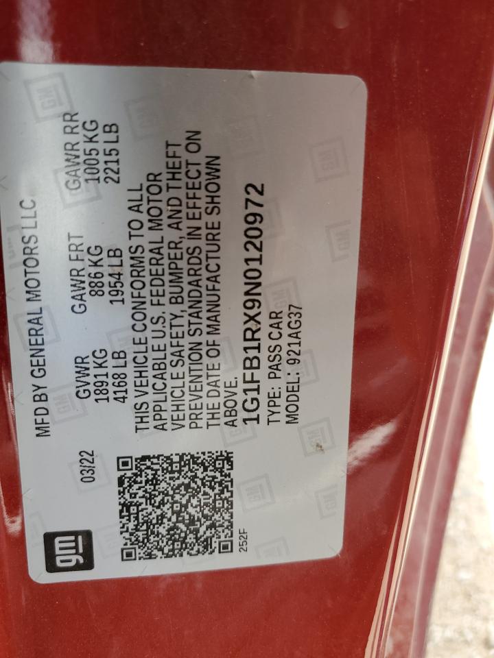 2022 Chevrolet Camaro Ls VIN: 1G1FB1RX9N0120972 Lot: 55512635