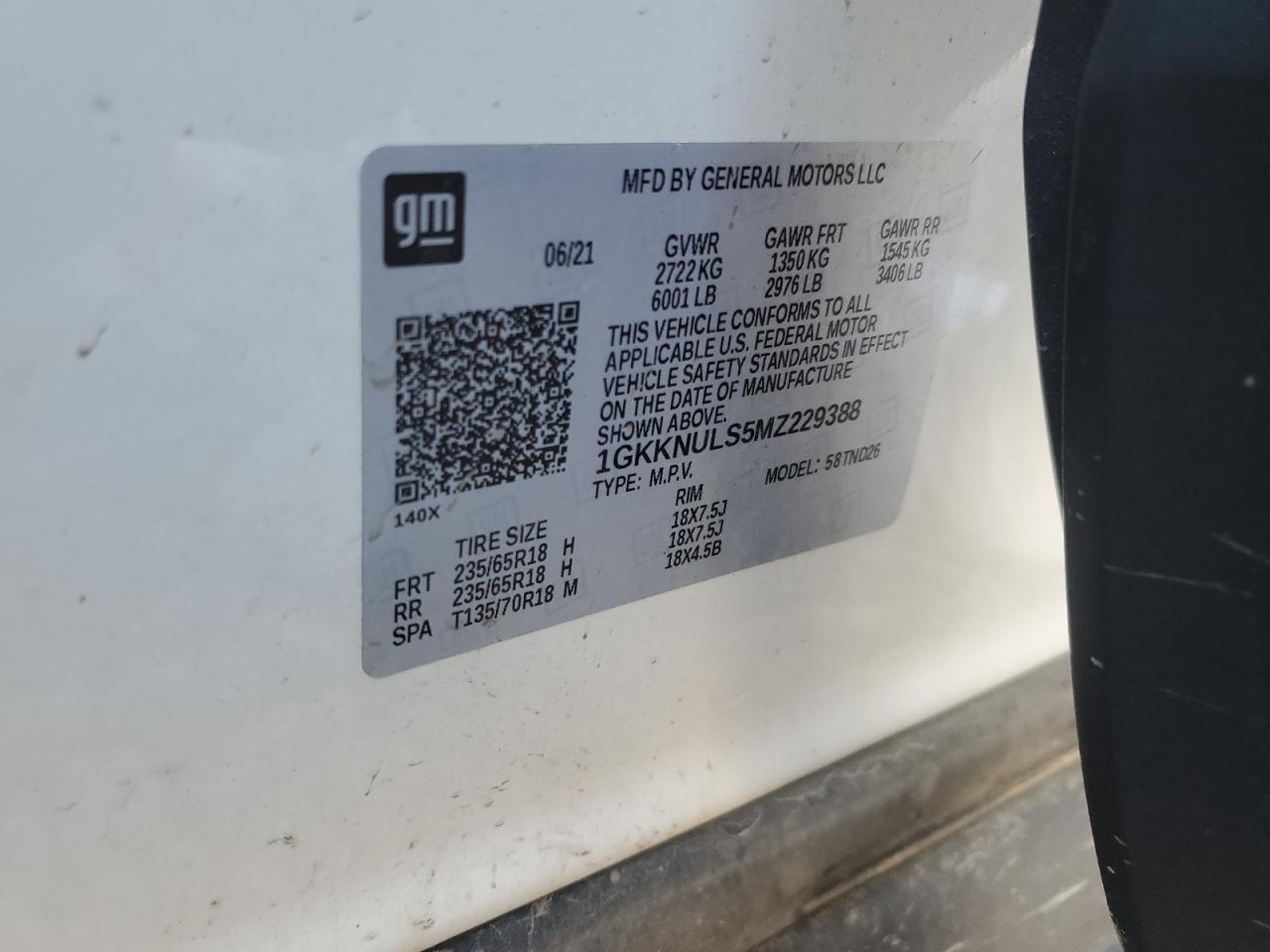 2021 GMC Acadia Slt VIN: 1GKKNULS5MZ229388 Lot: 55924265