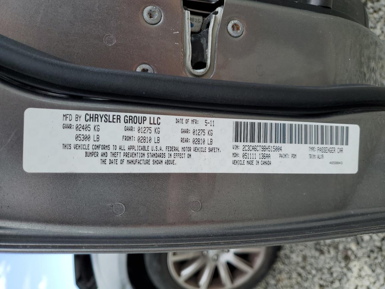 2011 Chrysler 300C VIN: 2C3CA6CT9BH515004 Lot: 57157215