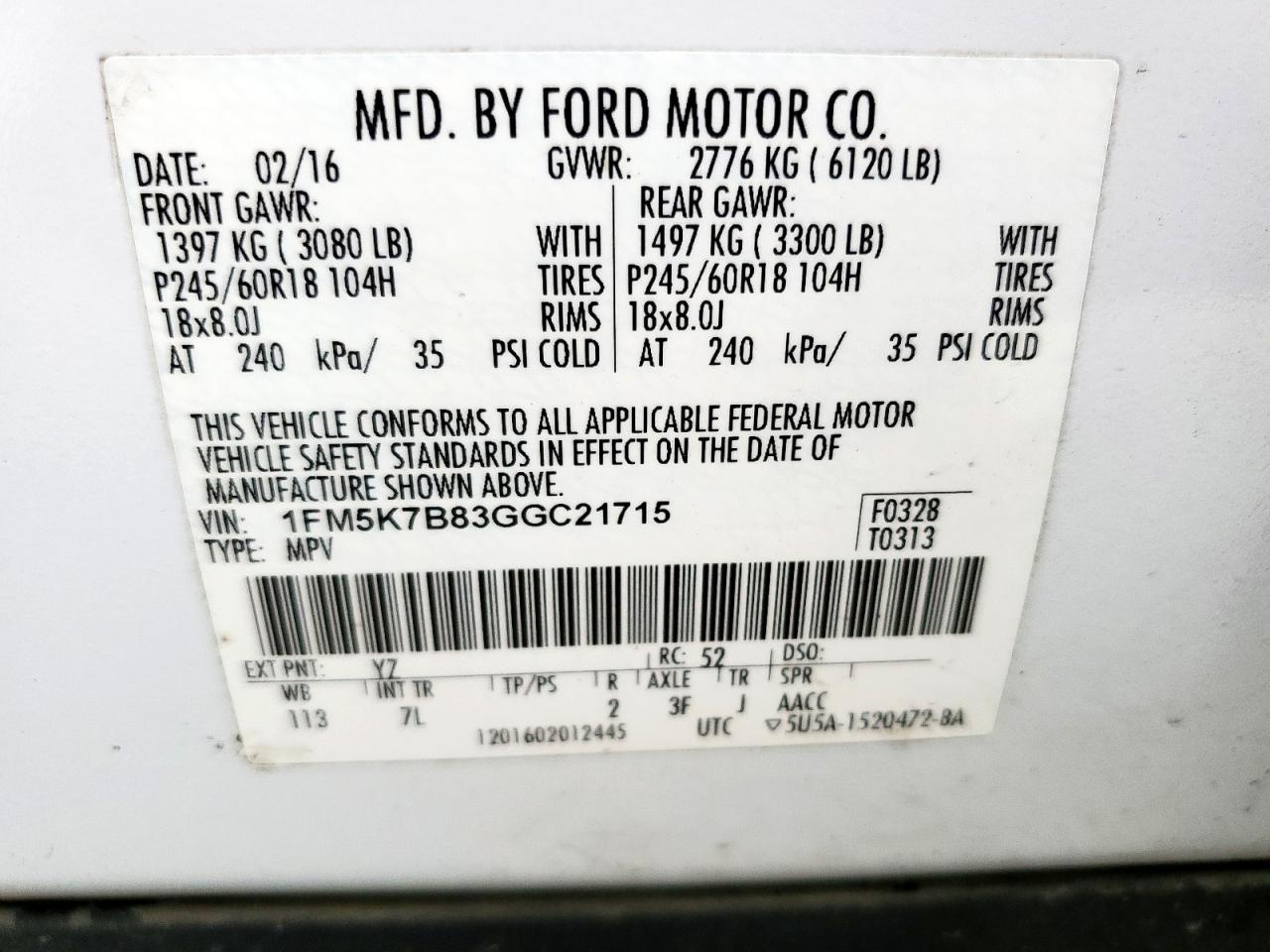 2016 Ford Explorer VIN: 1FM5K7B83GGC21715 Lot: 57499095